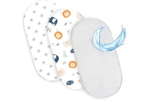 TOTSY BABY Sábanas Ajustables para Cochecito de bebé Juego de 3: 35x75 cm - 2 sábanas + 1 Protector de colchón Impermeable - Accesorios para Cuna de bebé y minicuna 35 x 73