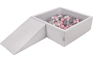 KiddyMoon Parque Infantil De Espuma con Cuadrada Piscina De Bolas (200 Bolas) para Niños, Gris Claro: Perla/Gris/Transparente/Rosa Clr