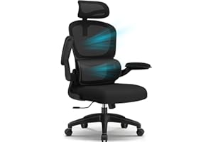 Aiidoits Bürostuhl, Bürostuhl Ergonomisch mit Verstellbarer Kopfstütze, Lendenwirbelstütze und Klappbaren Armlehnen, Chefsessel150 kg, Ergonomischer Stuhl Wippfunktion bis 135°