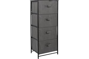 SWINTERY Chest of Drawers Bedroom, Drawer Storage Unit, Dresser with 4 Fabric Drawers, Metal Frame, Tall and Slim (A-Dark Grey, 4 Drawers)
