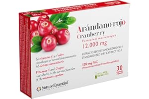 Nature Essential | Arándano Rojo 12.000 mg | 120 PAC | 30 Cápsulas Vegetales | Con Vitamina C y D-Manosa | Bienestar Diario