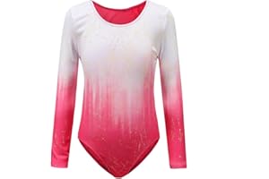 Sinoem Kibik gimnastyczny z długim rękawem dla dziewczynek, strój do tańca z brokatem, kolor gradientowy dla małych dziewczynek, 5-12 lat