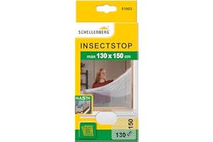 Schellenberg 51003 Mosquitera de protección elástico para ventanas, lavable, Montaje rápido y sencillo desde el interior, sin taladros, Incluye banda de fijación, Blanco, max. 130 x 150 cm