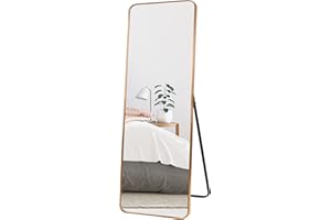 HORLIMER 60"x18" Full Length Mirror with Aluminum Frame, 152x46cm Large Standing Mirror for Bathroom Living Room Bedroom, Explosion-Proof, Gold