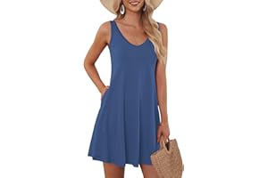 AUSELILY T-Shirt Casual Estiva da Donna Abiti da Spiaggia Copricostume Abito a Tinta Unita a Pieghe