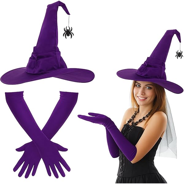 spinnen handschuhe GONNCZ Hexenhut und für Halloween und Karneval, schwarze Hexenkostüm-Accessoires für Frauen, Satin-Hut mit Glitzer-Spinne und 45 cm langen Stretch-Handschuhen Spielzeug Thousand Fahrradhelm für Erwachsene forbidden-bike-co Color:Urban Grey