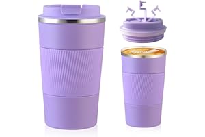 Senshuomy Travel Mug, Insulated Coffee Cup with Leakproof Lid, Reusable Coffee Cups Travel Cup, Stainless Steel thermaol Mug for Hot Cold Drinks (Purple 380ml)