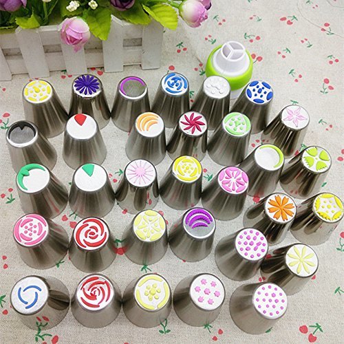 Spritztüllen Set 49 Stücke Garniertülle Ollimy Hochwertigen Edelstahl Spritztüllen Decorating Toolsfür Pralinen, Plätzchen, Keksen, Kuchen Dekorateure und 20 Einweg Spritzbeutel - 8