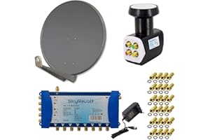SkyRevolt PremiumX Deluxe 100cm Antenne ALU Anthrazit Multiswitch SVC 5/8 Quattro LNB 24x F-Stecker 1 SAT 8 Teilnehmer