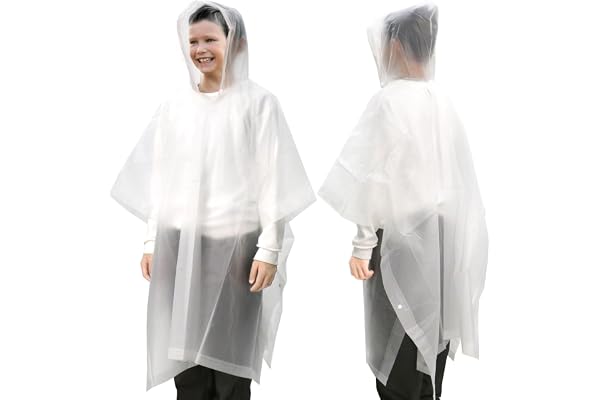 ANYOO 2-pack regnrockar för barn, nödponchos, återanvändbar, regnponcho, med huva, vattentäta regnrockar för pojkar och flickor