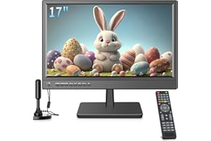 ZOSHING 17" 1080P Screen TV,Small TV with freeview Reception and aerial,AC/DC12V,HDMI USB and VGA Input Ports for Camper,Bedroom (NO with WIFI/Bluetooth/Satellite)