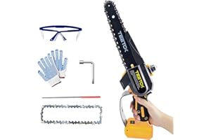 WAKKAPEINT Mini Chainsaw Cordless 8 inch Compatible with DeWalt 20V Max Battery, Electric Chainsaw with 2 Chainsaw Chain and Guide Bar, Wood Saw/Tree Saw with Security Lock for Tree Trimming (Tool Only)