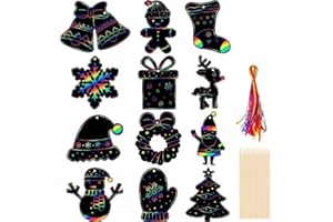 LQTSLFM Weihnachten Kratzpapier,48 Stück Kratzbilder für Kinder, Weihnachten Kratzbilder Set für Kinder Regenbogen Kratzpapier Set,für Weihnachten Weihnachtsbaum Deko