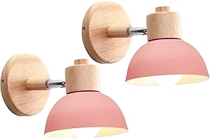 iDEGU Applique Murale Industrielle Vintage 15CM Lampe Murale Réglable en Bois Métal Rétro E27 Luminaire Applique Interieur pour Chambre Salon Couloir Restaurant (2 Pack, Rose)