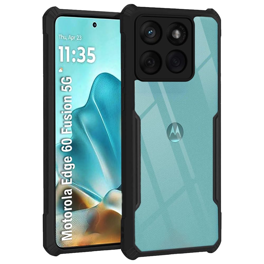 TheGiftKart ShockProof Crystal Clear Back Cover Case for Motorola Moto Edge 60 Fusion 5G | 360 Degree Protection | Protective Design | Transparent Case for Moto Edge 60 Fusion (PC & TPU, Black Bumper)