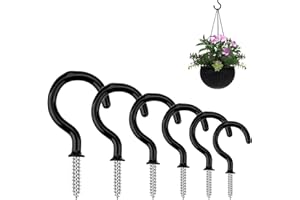 benlidoner 120Pcs Cup Hook Metal Ceiling Hooks Multipurpose Vinyl Coated Screw in Hooks for Hanging Plants Lights Cups Utensils, 6 Sizes