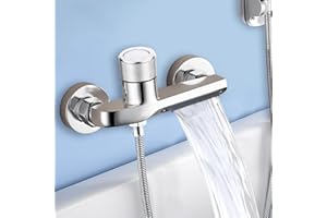 YOWMINA Mitigeur Douche Thermostatique, Mitigeur Thermostatique Bain Douche en laiton, Mitigeur Baignoire avec 2 Sorties d'eau, Robinet de Douche Thermostatique avec Bouton de Sécurité (argenté)