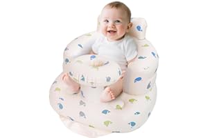 AirSwim Inflatable Baby Seat with Tray, Inflatable Baby Chair for Babies 3 Months and Up, Summer Blow Up Chair with Built in Air Pump, Infant Floor Seats for Learning to Sit, Palying, Camping, Whale