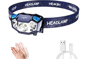 LETOUR Lampada da Testa a LED Torcia Frontale Ricaricabile USB, 350lm con Rilevamento dei Gesti e 5 modalità di Illuminazione, IP65 Impermeabile per Campeggio, Escursionismo, Corsa, Pesca