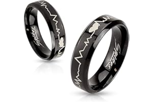 UrbanBijoux Bague Anneau Femme Homme Acier laqué Noire Battement de cœur Couple