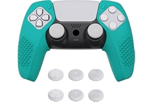 PlayVital 3D Studded Edition Aqua Green Ergonomic Soft Silicone Case Grips for ps5, Rubber Protector Skins with 6 Thumbstick Caps for ps5 Controller – Compatible with Charging Station