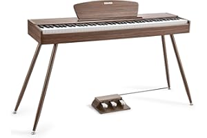 Donner DDP-80 Digital Piano Keyboard 88 Keys Weighted, Hammer Action II, Home Electric Piano Full Size with Stand, Triple Pedal, MIDI Connecting and Headphone Interface, Walnut Wood Color