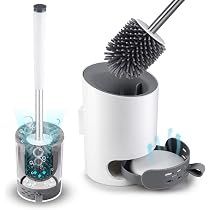 Scopino per WC in Silicone Standard | Spazzola Setole TPR Flessibili, Asciugatura rapida, Pulizia WC 360º | incl. supporto Portascopino Antigoccia, montaggio a Parete Piedi