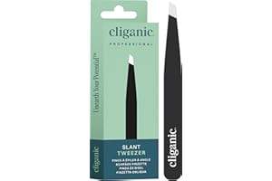 Cliganic Professional Eyebrow Tweezers Slant Tip (Black) - Precision for Men & Women, Stainless Steel Best for Plucking Chin Facial Hair