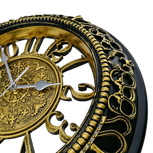 Foxtop 12 Zoll Antike Vintage Retro Wanduhr ohne Ticken, Silent Nicht-tickende Wanduhr Uhr w Frontglas-Abdeckung für Wohnzimmer Küche Schlafzimmer Dekoration, Gold - 5