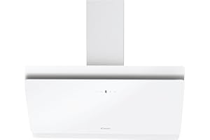 Candy CVMA 90W, Campana extractora 90 CM, 4 Niveles Potencia, 213W, 620M3/H, Válvula Antiretorno, Temporizador,Filtros Carbono, Panel Aluminio Antigrasa, Iluminación LED, 60DB, Cristal Blanco