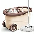 BaytBox Spin Mop and Bucket with Wheels, Extendable Handle,360 Spinning Mop for Floor Cleaning Includes 2 Microfiber Refills Mop Heads for Effortless Cleaning (Brown)