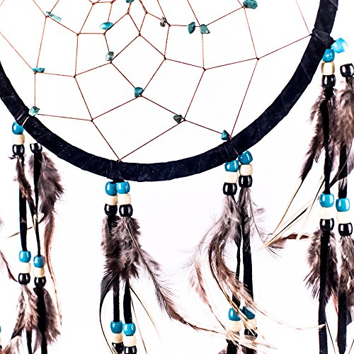 Traumfänger ~ Schwarz Veloursleder mit Türkis Steinen 22cm breit X 55 cm lang! - 2