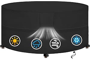 ‎SIRUITON SIRUITON Ø128x71CM - 420D Gartenmöbel Abdeckung, Rund Gartentisch Abdeckung, Schutzhülle Abdeckplane, Wasserdicht Esstisch Abdeckung für Möbelsets, Reißfest Schwerlast, Anti-UV Abdeckplane