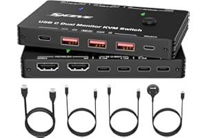 YOUTINGHDAV Commutateur KVM 2 PC 2 moniteurs USB C, commutateur KVM double moniteur HDMI pour 2 ordinateurs portables, 2 ports USB C MST, Type-C 65 W PD pour ordinateur portable, commutateurs KVM USBC