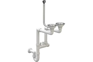 Granitan Platzsparendes Küchenspülen Siphon - Küchenspülenablauf-Set mit Anschluss Geschirrspülmaschine - Abflüssen 115 mm/3,5 Zoll - Ablaufgarnitur für 2 Becken - Chrom - Klassisch