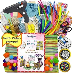 INDIKONB Art & Craft Supplies Hot Melt Glue Gun with Art and Craft Supplies for Girls and Boys with Crafts Supplies Set All Craft Materials Items (Art Craft KIT with HOT Glue Gun)