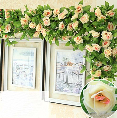 Künstlich Rose Blatt Efeu Girlande Blumen Dekoration (Champagner) - 3