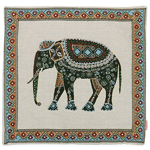 Luxbon Baumwolle Leinen Kissenbezug Lendenkissen Wurfkissenbezug Pillowcase Auto Haus Deko 18 x 18 “ Tapestry Jacquard Retro indischer Elefant - 4