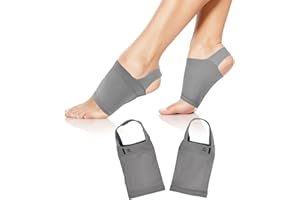 volumoon Fußgewölbe-Bandagen, 1 Paar Kompression Bogen Unterstützung Ärmel, Elastische Fußbandagen mit Komfort Gel Kissen, für Plattfuß Müdigkeit Relief Plantar Fasciitis Ferse Sporen, Grau