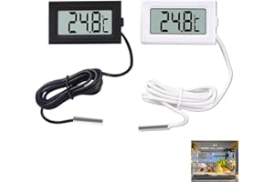DEWFIGS ㅤ 2 Piezas Mini Termómetro Digital LCD con Sonda, Termómetro Acuario, Termómetro para Congelador, Termometro Nevera, Vitrinas Peceras y Otros Aparatos de Almacenamiento de Alimentos Pantalla Clara