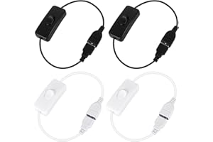 Boisbresil USB Cable Switch on off USB Male to Female Cable with Switch USB Cable Rocker Switch USB Inline Rocker Switch for Table Lamp LED Light Strip(Black and White)