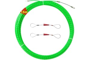 HIULLEN Guia Pasacables,15m Enhebrador de Alambre Electrico,Kit de Enhebrado de Cables con 2 Muelle de Guía para Colocación de Cables,Terminales Intercambiables,iámetro 4.5 mm,Verde