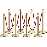 VEVOR 8 PCS 1.5m Stainless Steel Stake Pole with Hollow Sand Injection Base and 6 Red Velvet Ropes, Crowd Control Barriers fo
