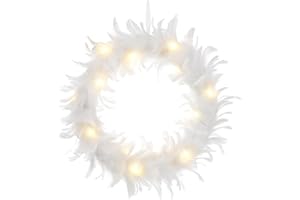 ‎UONLYTECH Uonlytech Weiße Federgirlande. Weiß Feder Kranz Weihnachten Kranz für Front Tür Feder mit Led- Leuchten für Indoor Outdoor Halloween Party Dekorationen Weihnachts Mit Lichtern