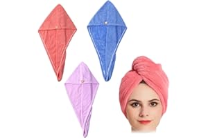 KWKPR 3 Pezzi Asciugamano Capelli in Microfibra, Super Assorbente, ad Asciugatura Rapida, Turbante Capelli Morbido e Assorbente con Bottoni per Donna, per Donna, Bambino, Capelli Lunghi Ricci