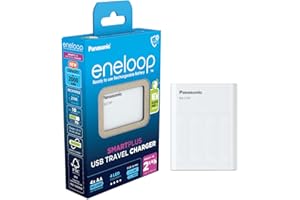 eneloop SmartPlus Travel charger, for 1-4 AA/AAA Rechargeable Batteries, 2.25h Charging Time, 10 Safety Features, 4 eneloop AA Batteries Included (2000 mAh), USB