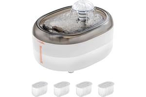 Fontaine a Eau Chat Wopet W300 - Véritable Filtre Fontaine Eau Chat - Ultra Silencieuse Fontaine Chat - Distributeur 2L Fontaine à Eau pour Chat avec Filtration 6 étapes, BlancGris+4 Filtre
