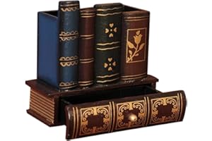 LOL-FUN F Fityle Portapenne in legno Portapenne multifunzionale a forma di libro Porta matite Portaoggetti Scatola portaoggetti vintage per donna, 15x6.5x14CM