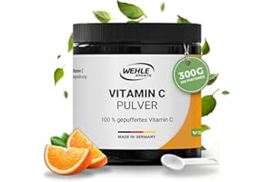 ‎WEHLE SPORTS Vitamin C Pulver hochdosiert 1000mg Calciumascorbat davon 820mg Vitamin C pro g aus pflanzlicher Fermentation & gepuffert 300 Poritionen, ohne Zusätze, vegan - Verpackung kann variieren