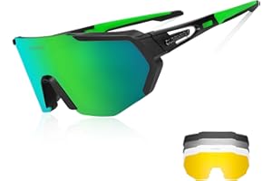 Queshark Lunettes de Sport Polarisées pour Hommes Femmes Avec 3 ou 5 Lentilles pour le Cyclisme, la Pêche, le Golf, la Conduite